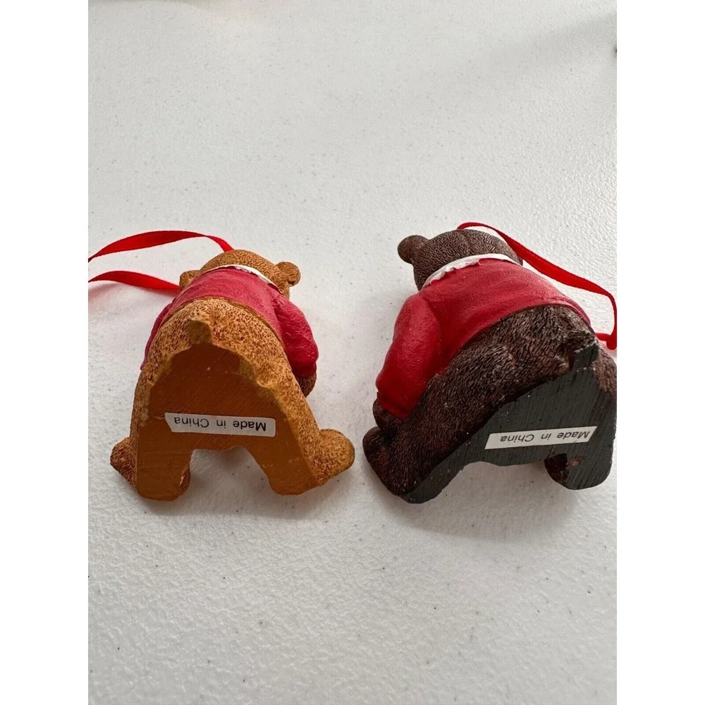 Lands End Bears Christmas Ornaments Set 2 Red‎ Ribbon 1996 Collectible Holiday